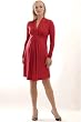 Long Sleeve Shirred V-Neck Knot Front Rayon Jersey Dress