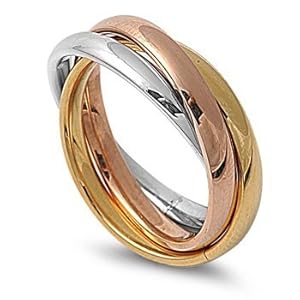 High Polished Stainless Steel Triple Multi Color Band Ring Size 3-12; Comes with Free Gift Box(7)