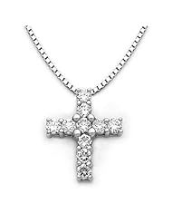 18k White Gold Diamond Cross Pendant with Chain (0.28 cttw, H, SI)