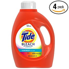 Tide 2x Ultra Liquid Detergent with Bleach Alternative, Clean Breeze Scent, 52-Load Bottle (Pack of 4)