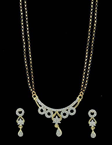 CZ Diamond Artificial Mangal Sutra in Clear Color and Golden Polish