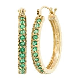 Buy 10k Yellow Gold Lab-Created Emerald Hoop Earrings by Amazon.com Collection