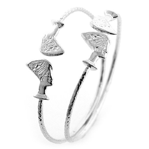 Queen Nefertiti .925 Sterling Silver West Indian Bangles (Pair) (MADE IN USA)