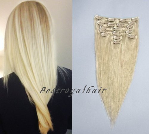 Reviews 18 Clips Full Head White Blonde Color Indian Remy Clip In