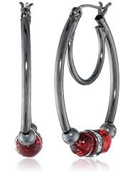 Nine West "Seeing Stars" Hematite Tone Ruby Red Pave Hoop Earrings
