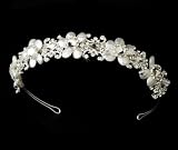 Lovely Silver Clear Crystal & Ivory Flower Headband