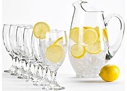 Libbey 7 piece Carolina set includes one 90 ounce pitcher and 6 16 ounce footed goblets.