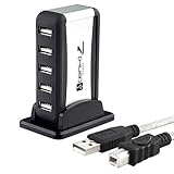 7-Port Compact USB Hub with USB Extension, Black / Silver