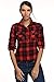 Meaneor Women's Mid-Long Style Roll-Up Sleeve Plaid Flannel Shirt Causal Blouse