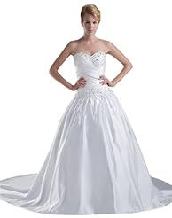 Strapless Empire   Waistline Sleeveless Full Length Beaded Lace-Up Applique Sequined Polyester/Satin Wedding Dress  with a Chapel Train 