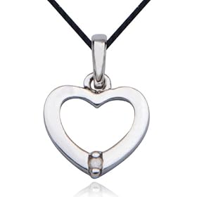 Buy SS Platinum Plated Genuine Diamond Accent Heart Charm Pendant on 18 Black Thread by Aesthetic Jewels
