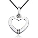 SS Platinum Plated Genuine Diamond Accent Heart Charm Pendant on 18" Black Thread