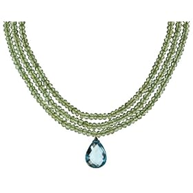 14k Yellow Gold Faceted Peridot Necklace w Blue Topaz Pendant, 17-18 by Amazon.com Collection