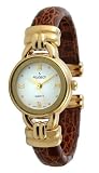 Peugeot Women's 780BR Gold-Tone Brown Leather Cuff Watch