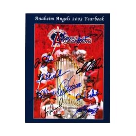 Signed Angels, Anaheim 2003 Angels Yearbook (2002 World Series Chapions) (Darin Erstad, Adam Kennedy, Tim Salmon, Garret Anderson, Jarod Washburn, Troy Glaus, Troy Percival, David Eickstein, Scott Spiezio and Mike Scioscia) 10 Signatures in all