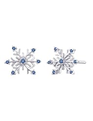 Blue Diamond Snow Flake Earrings in 14K White Gold (0.12 cttw)