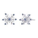 Sterling Silver, Blue Diamond ''Snow Flake'' Earrings (0.12 cttw)