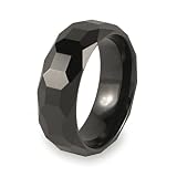 Polished Faceted Black Plated Tungsten Carbide Ring (8.0mm) - Sizes 10.5
