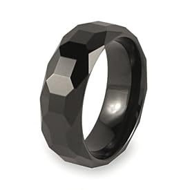 Polished Faceted Black Plated Tungsten Carbide Ring (8.0mm) - Sizes 10.5