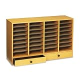 ~:~ SAFCO PRODUCTS ~:~ Wood Two-Drawer Literature Sorter, 32 Sections, 39-3/8 x 11-3/4 x 25-1/2, Oak