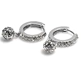 Sterling Silver Huggie Hoop Earrings with Clear CZ - Size: 3mm x 16mm