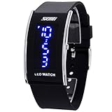 Water Resistant LED Digital Display Alloy Case Silicone Band Arced Dial Sport Electronic Wrist Watch