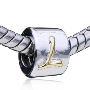 Buy Cylindrical-Shaped Golden Letter European Charm Beads - Pandora Bead and Bracelet Compatible by Pugster