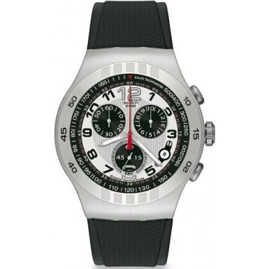Swatch Mens YOS433 Irony Chrono Silver and Black Dial Watch Swatch Mens YOS433 Irony Chrono Silver and Black Dial Watch