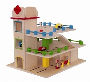 Autogarage aus Holz - incl. Namen - mit Autolift + 3 Ebenen - für Auto