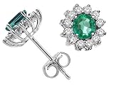 1.20 cts Genuine Emerald and Diamonds Earrings Studs - 14kt White or Yellow Gold