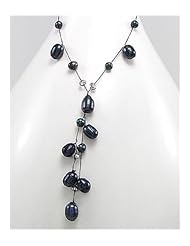 Tahiti (Dyed) Japanese silk cord Fresh Water Pearls Necklace In Zinc