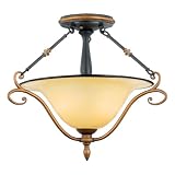 Quoizel EY1720SE Emily 15-Inch Jumbo Semi Flush Mount with Amber Art Glass with Black Edging, Stonehedge Finish