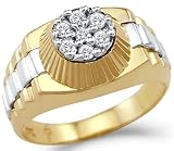 Solid 14k Yellow and White Gold Mens Watch Band CZ Cubic Zirconia Ring New