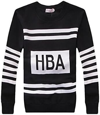 k-pop EXO Kris HBA Hoodies Round Neck sweater black strip HBA Fleece Sweatshirts (Black, XL)