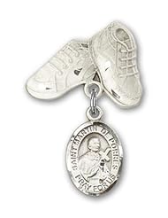 Sterling Silver Baby Badge with St. Martin de Porres Charm and Baby Boots Pin
