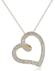 14k Yellow Gold Diamond Heart Pendant Necklace (1/10 cttw, I-J Color, I3 Clarity), 18"