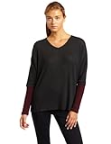 Hknb Heidi Klum For New Balance Women's Oversized Long Sleeve V-Neck Thermal Top with Color Block, Charcoal/Bordeaux, Medium