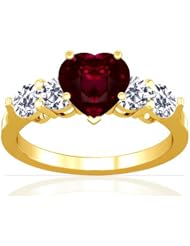 18K Yellow Gold Heart Cut Ruby Ring With Sidestones (GIA Certificate)