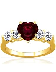 14K Yellow Gold Heart Cut Ruby Ring With Sidestones (GIA Certificate)