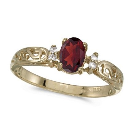 Garnet and Diamond Filigree Ring Antique Style 14k White Gold