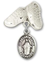 Sterling Silver Baby Badge with Our Lady of Africa Charm and Baby Boots Pin