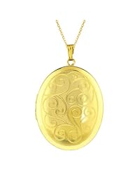 14K Gold over Sterling Silver Oval Shaped Locket Necklace