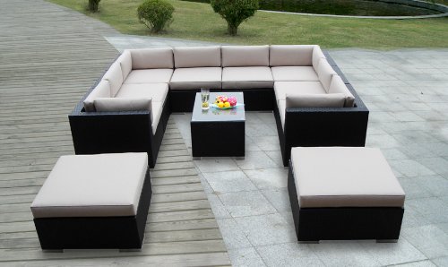 Genuine Ohana Outdoor Patio Sofa Sectional Wicker Furniture 11pc All Weather Elegant Couch Set Free Patio Cover