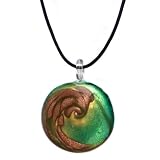 Sterling Silver Green-Tone w/ Bronze Swirl Murano Glass Pendant w/ Black Cord, 16"