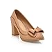 AmoonyFashion Womens Closed Round Toe Kitten Heel Chunky Heels PU Soft Material Solid Pumps with Bowknot