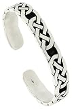 Sterling Silver Flat Cuff Bangle Bracelet with Celtic Knots 9.5 mm (3/8 in.) wide