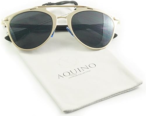 AQUINO Modern Aviator Polarized Sunglasses Full Metal Crossbar 54mm (Metal, Gold Black)
