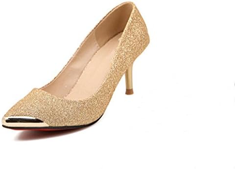 Ziselu Women's Pointed-toe Metal Tip Kitten-heel Glitter Pump Golden EU 36