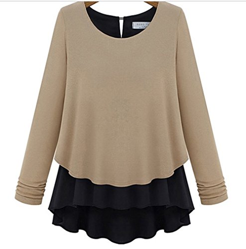 【ノーブランド品】2枚重ね Aライン トップス 長袖 レディース レイヤード