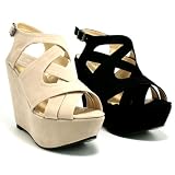 New Womens Wedge Heel Peep Toe Shoe Boots Sz 3-8